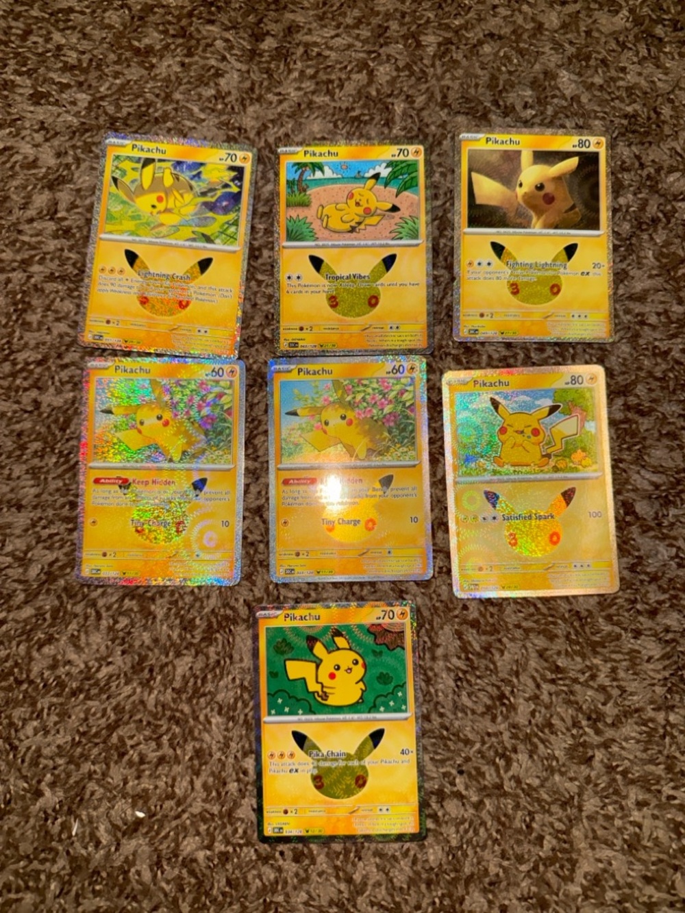 Pokemon 30th Anniversary 7 Holo Pikachu Cards